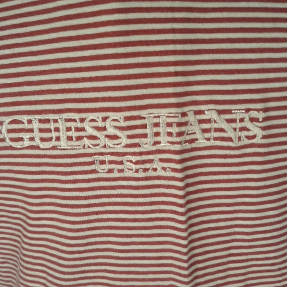 GUESS Vintage Rare Red Striped Shirt Asap Rocky Mens Medium Short Sleeve T Shirt - Picture 8 of 8